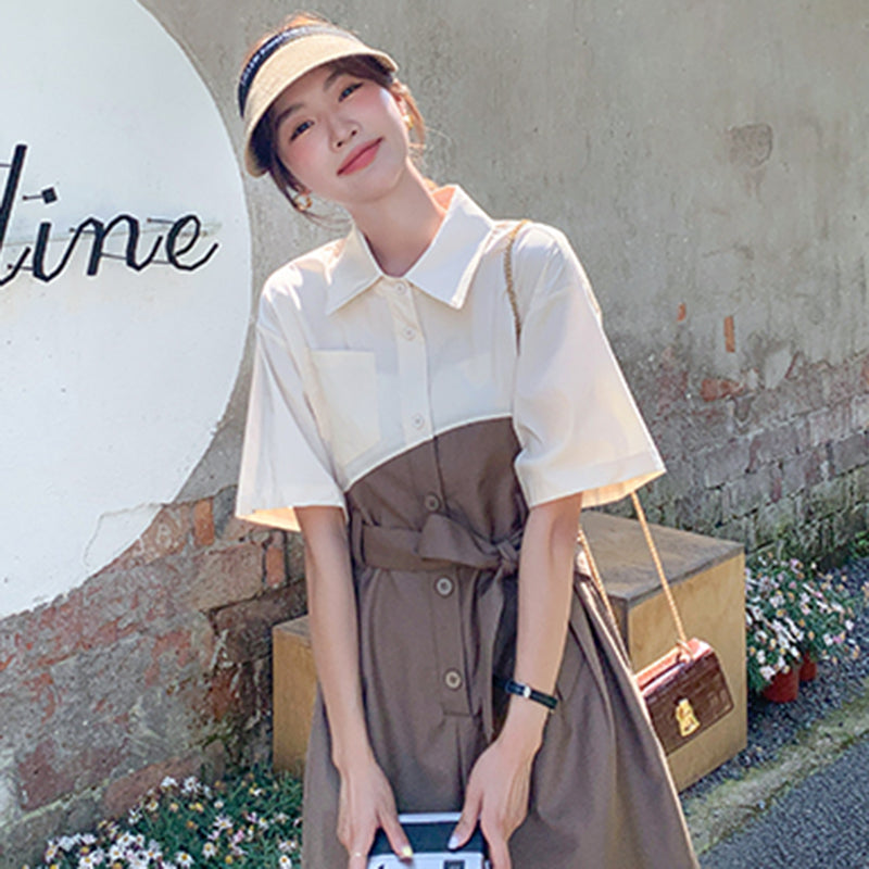 バイカラーウエストリボン ショートオールインワン