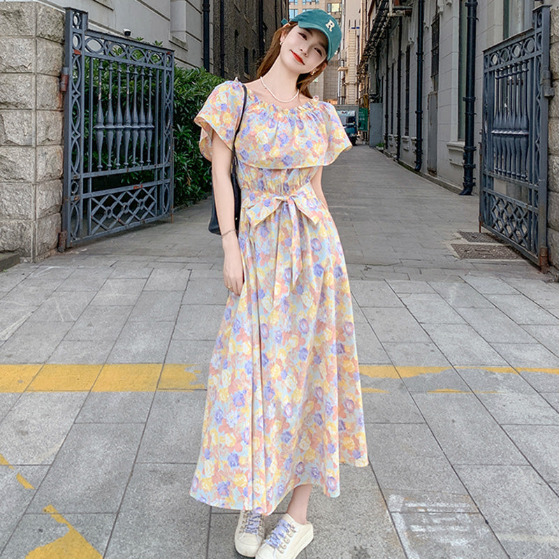 2wayオフショルダーフラワープリントワンピース