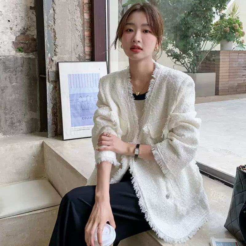 フリンジツイードホワイトジャケット