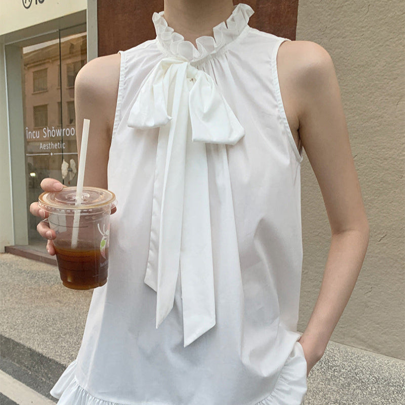 フリルボウタイノースリーブブラウス