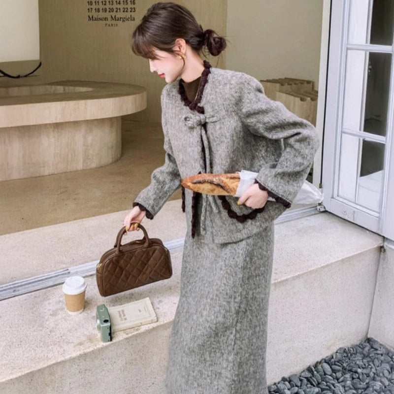 ミックスツイードジャケット×スカートスーツ