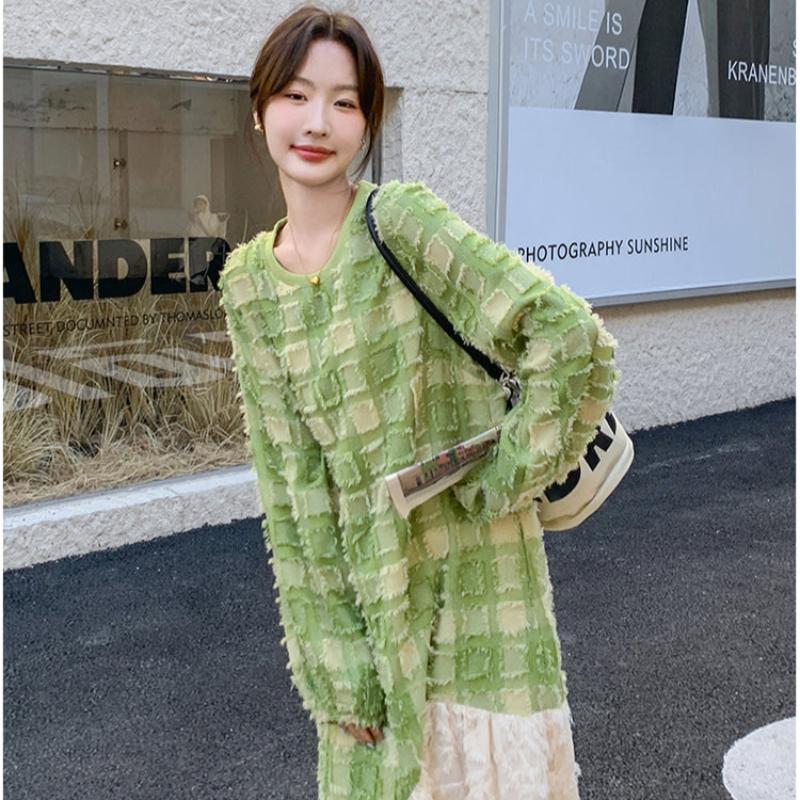 グリーンエンボスチェックワンピース