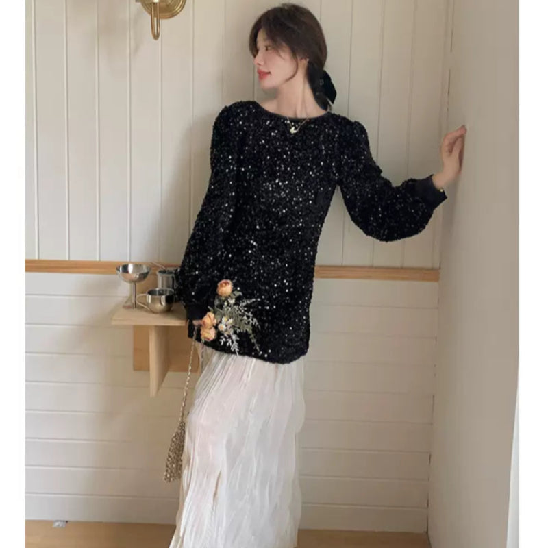 ラメトップス×ワッシャースカートドッキングワンピース