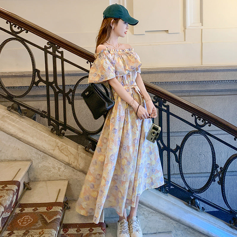 2wayオフショルダーフラワープリントワンピース