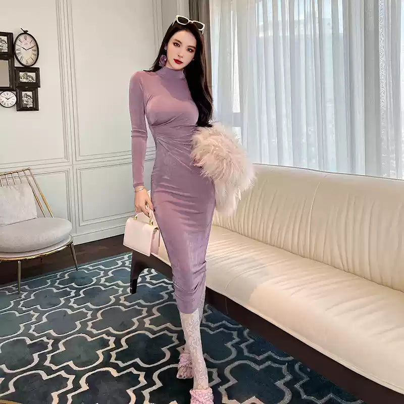 ハイネックスリムラインドレス(6colors)