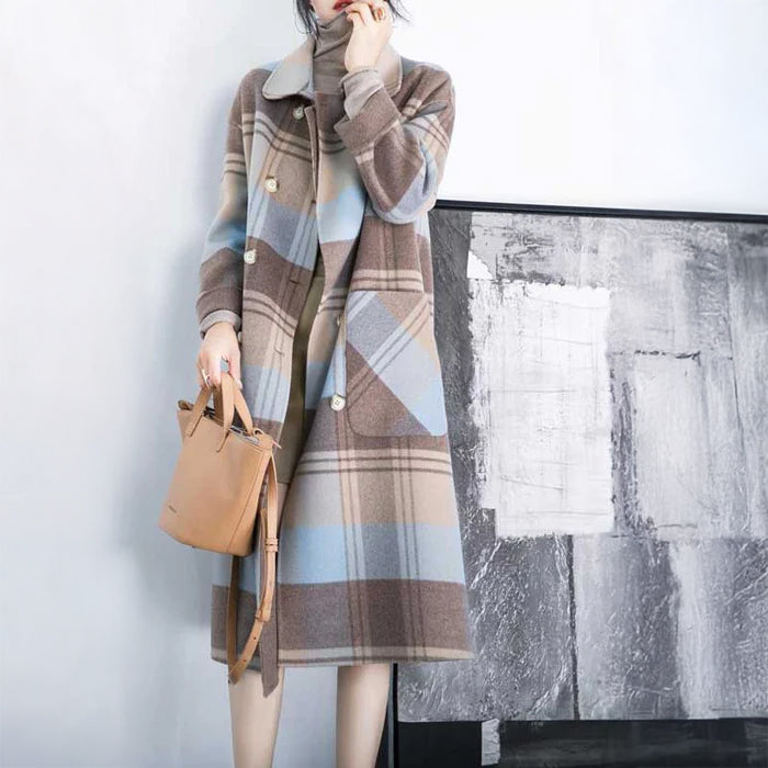 チェック柄ロングチェスターコート