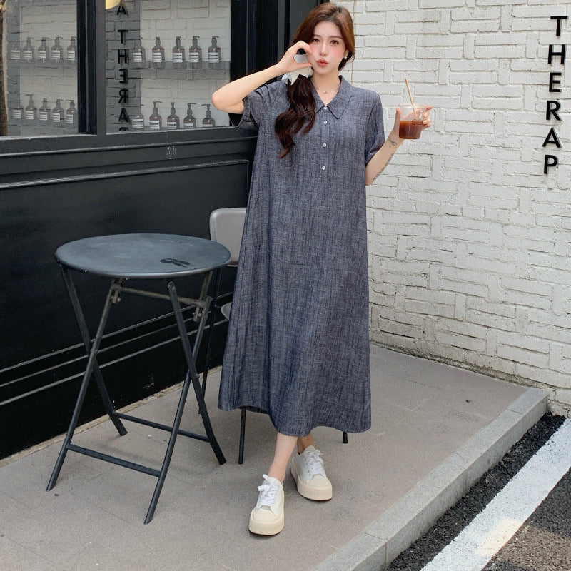 グレーハーフスリーブシャツワンピース