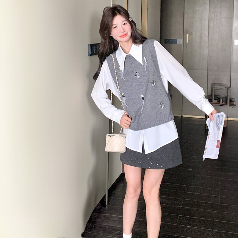 2way シャツ×ニットベストセット