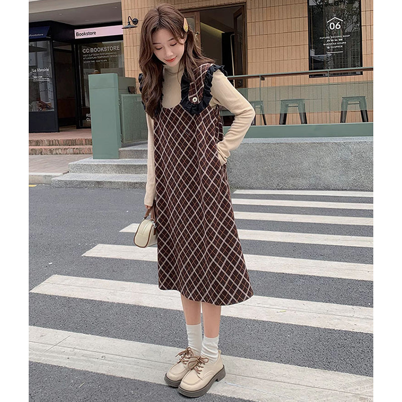 Aラインチェック柄ジャンパースカート(2colors)