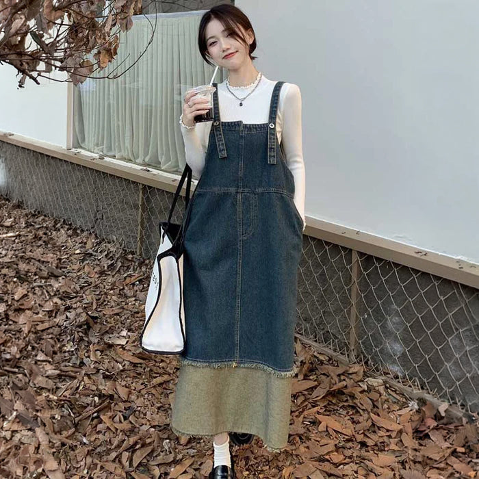 バイカラーデニムサロペット