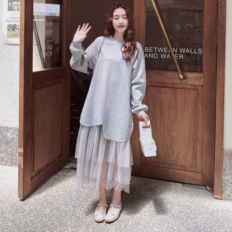 チュールドッキングスウェットワンピース