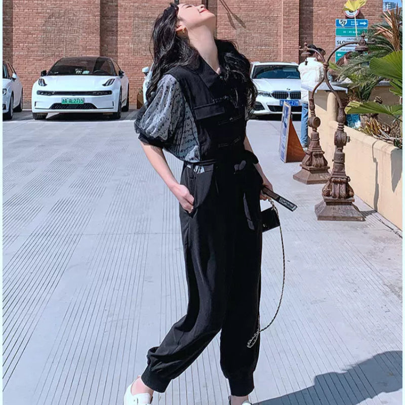 レーズスリーブデザインジャンプスーツ