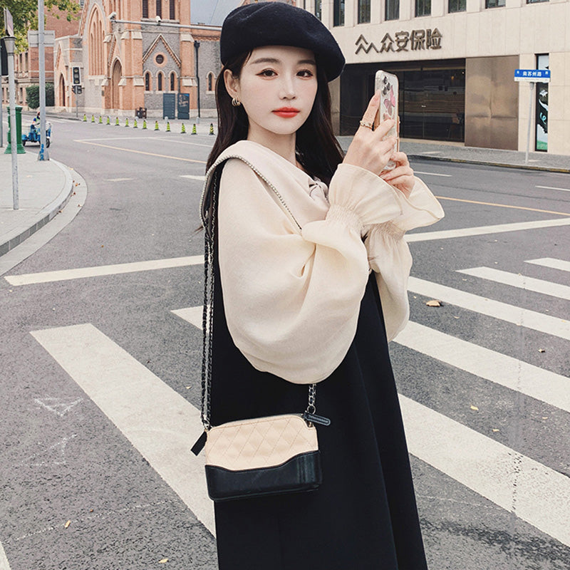 リボンディテールシアーパフスリーブワンピ