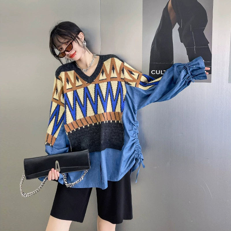 デザインニット切り替えトップス(2colors)