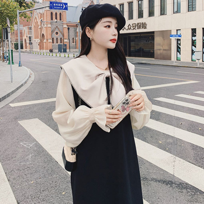 リボンディテールシアーパフスリーブワンピ