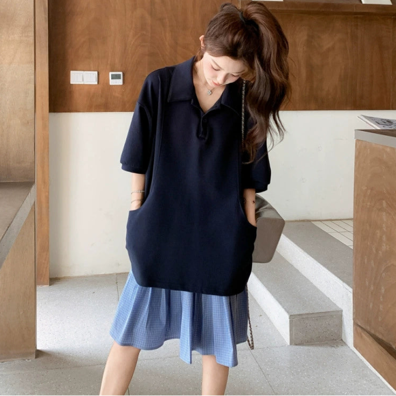 ポロトップス×チェックワンピースセット