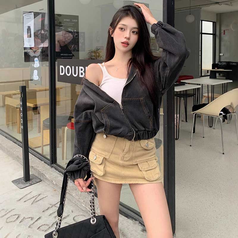 クロップド丈デニムパーカー(2colors)