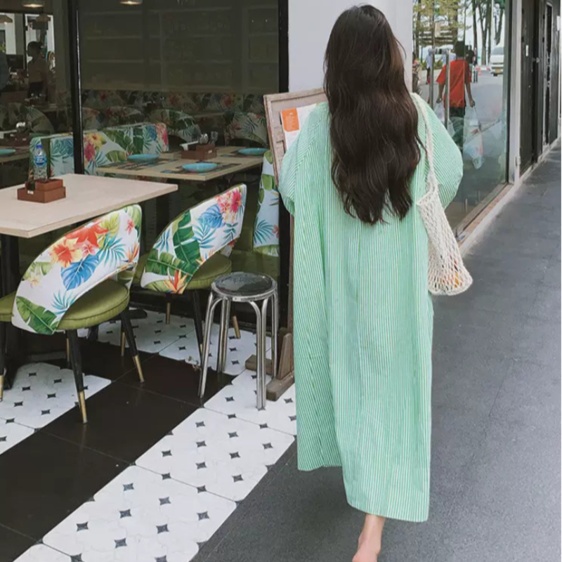 グリーンストライプシャツワンピース