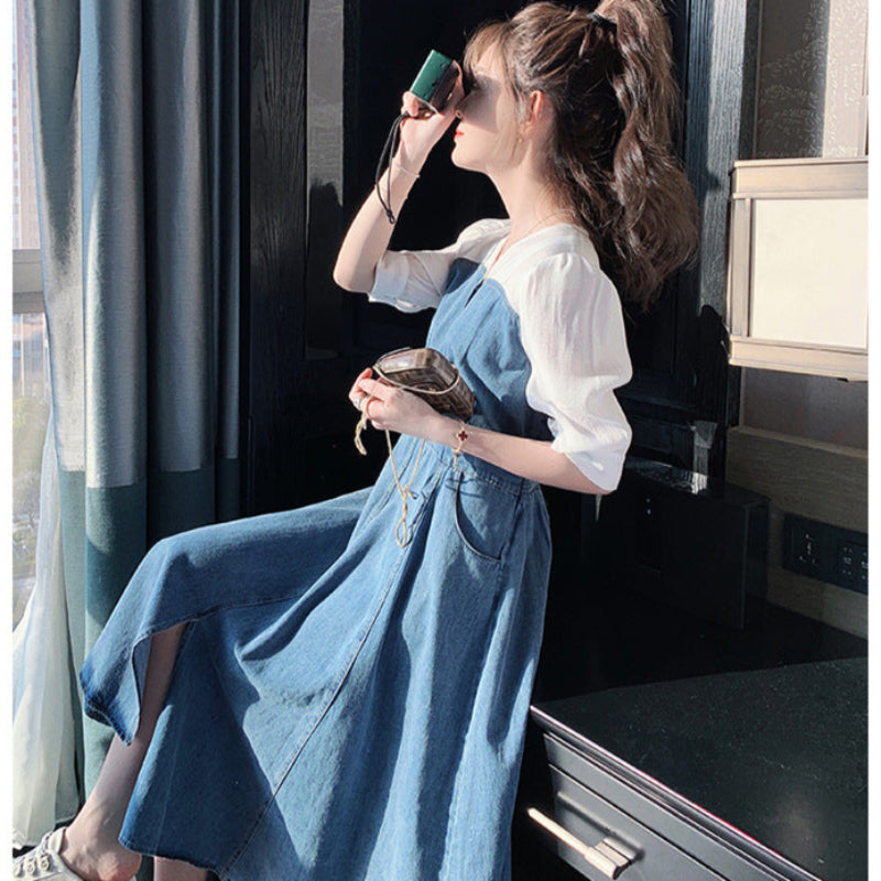 カットソードッキングデニムワンピース