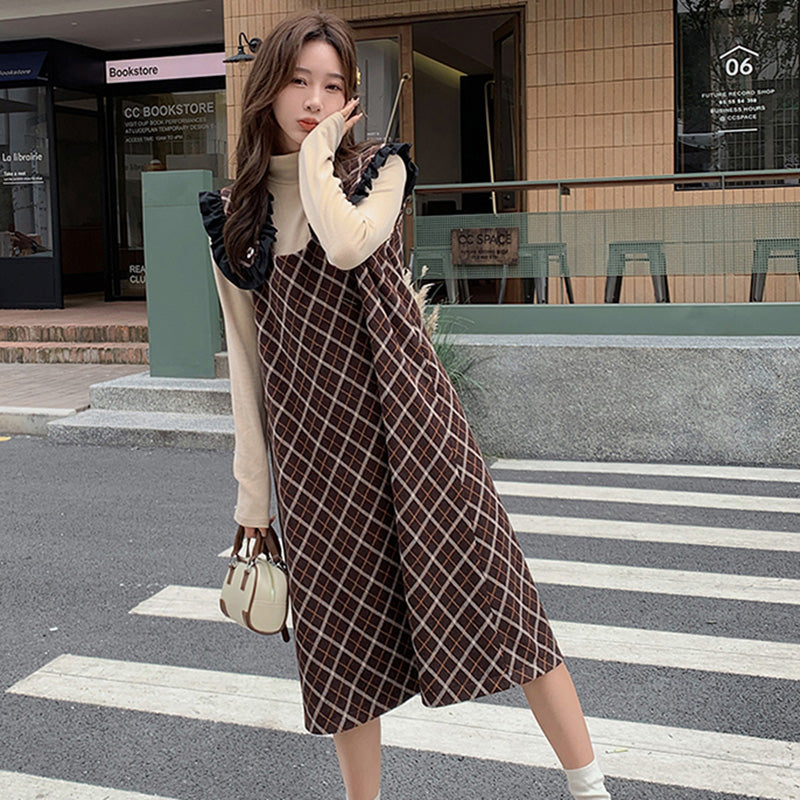 Aラインチェック柄ジャンパースカート(2colors)
