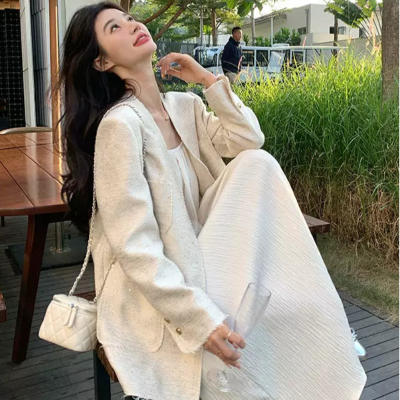 エレガントノーカラーツイードジャケット(3colors)