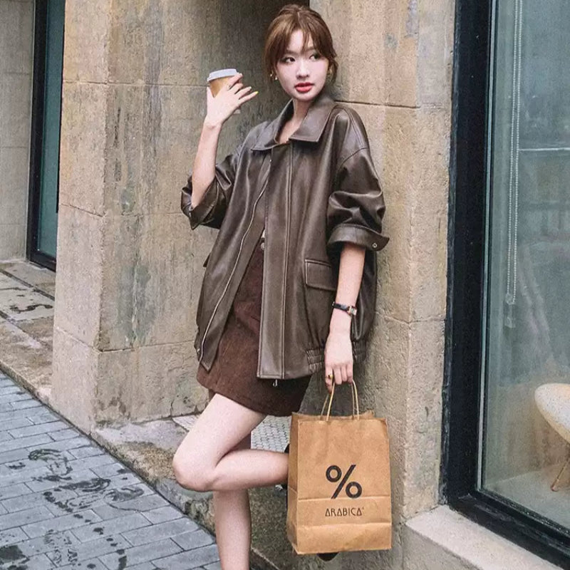 オーバーサイズフェイクレザージャケット(2colors)