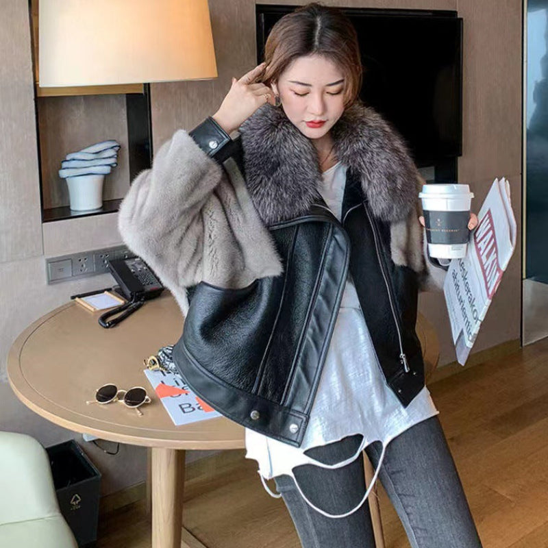 フェイクファーデザインPUジャケット