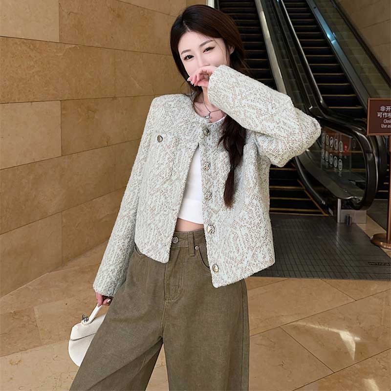 ノーカラーツイードショートジャケット