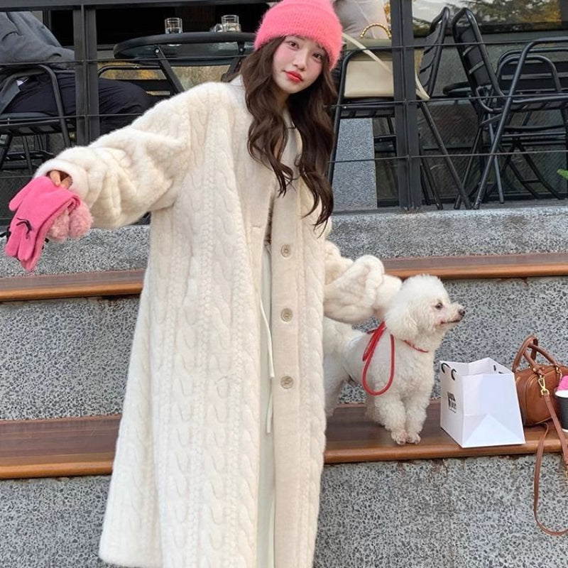 ケーブルデザインロングコート(2colors)