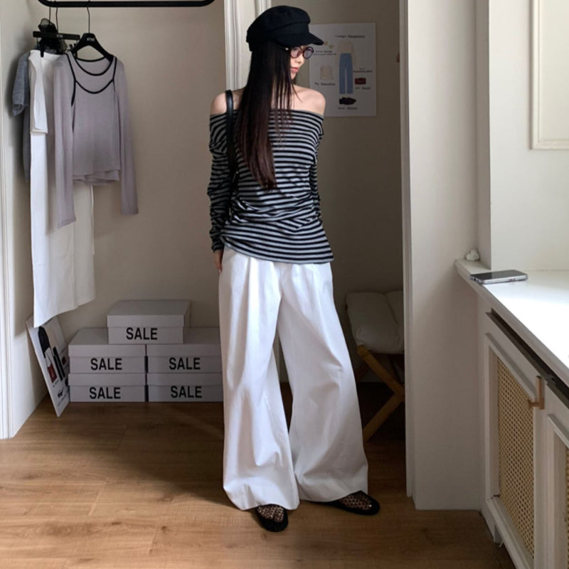 オフショルダーボーダーロングTシャツ