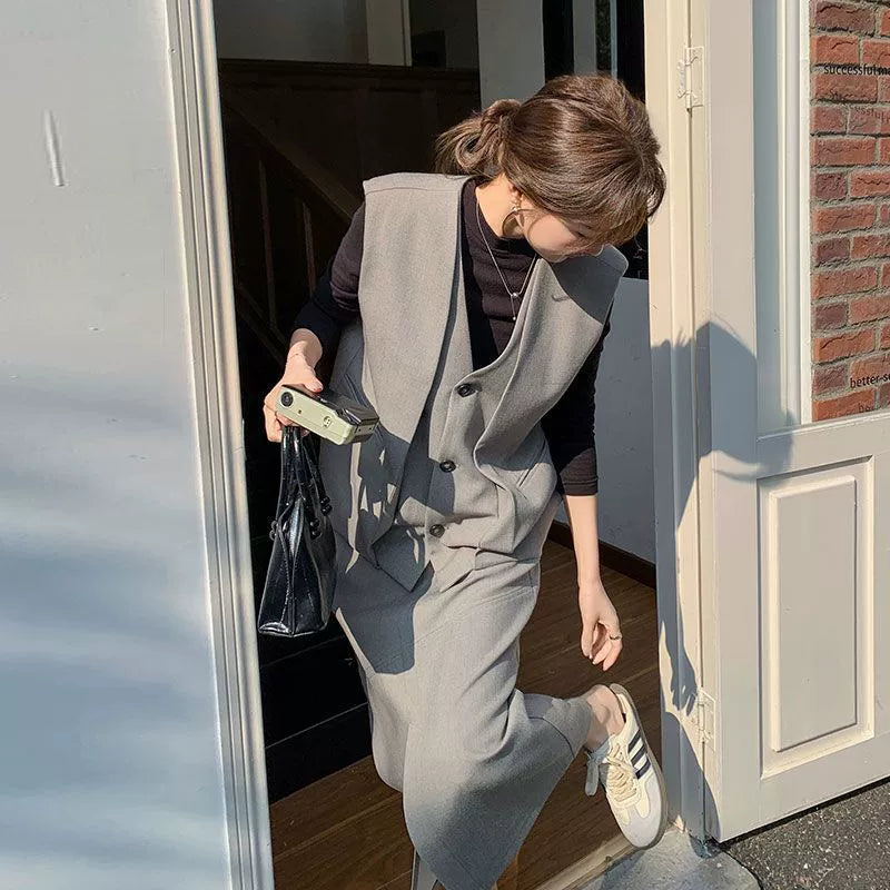 スモーキーグレーベスト×スカートセット