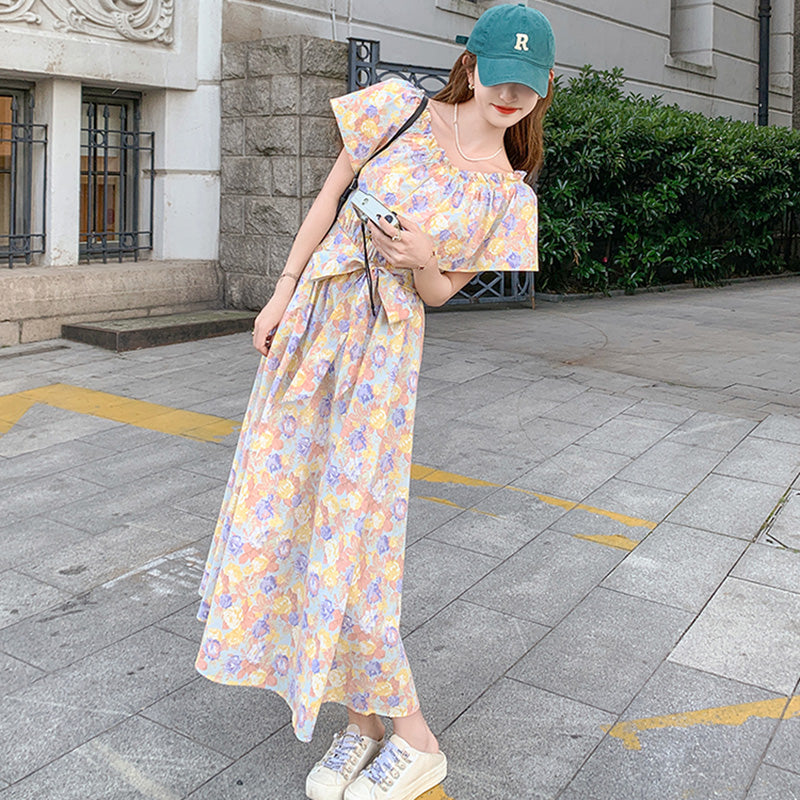 2wayオフショルダーフラワープリントワンピース