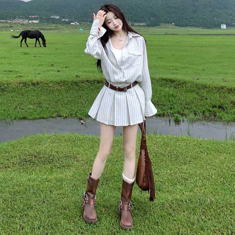 ストライププリーツシャツワンピース