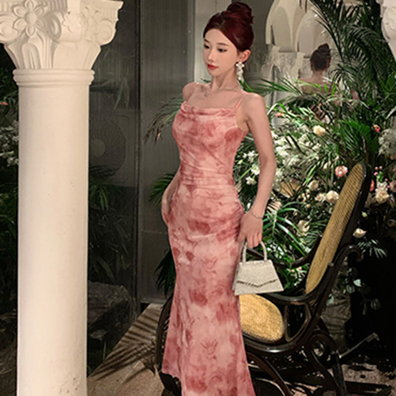 タイダイ柄グラデーションドレープドレス