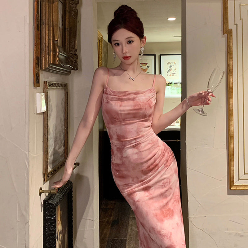 タイダイ柄グラデーションドレープドレス