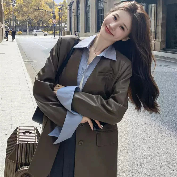 ノーカラーVラインPUレザージャケット