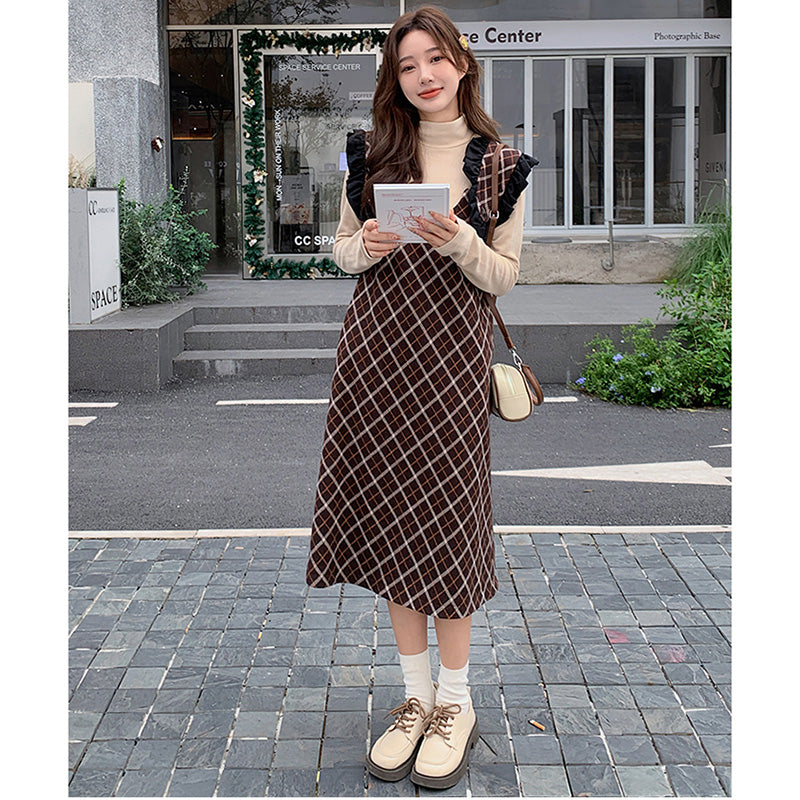 Aラインチェック柄ジャンパースカート(2colors)