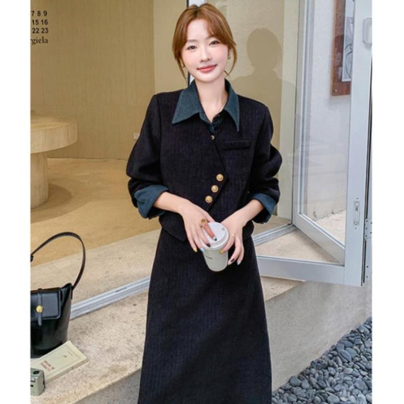 コーデュロイフェイクジャケット×スカートセットアップ