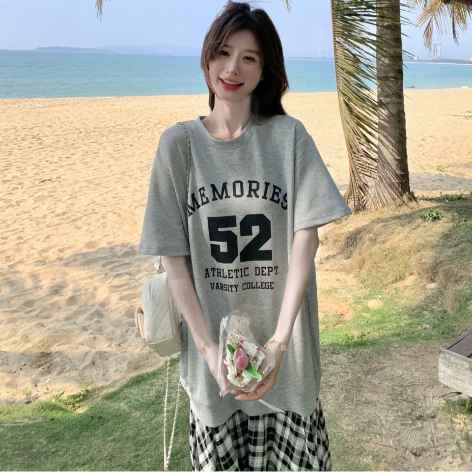 Tシャツ×チェックスカートドッキングワンピース