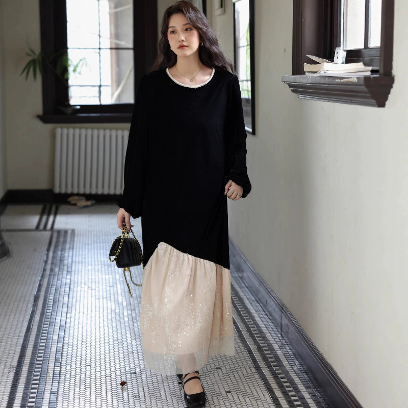 レースデザインベルベットワンピース