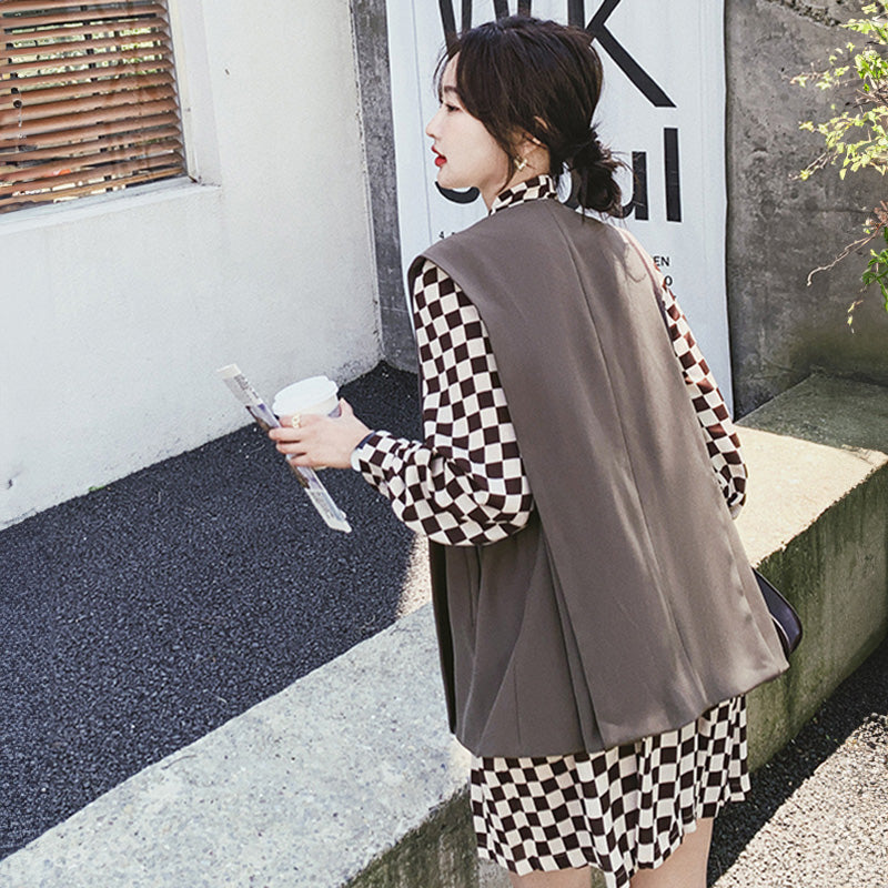 チェック柄ワンピース×ベストセット