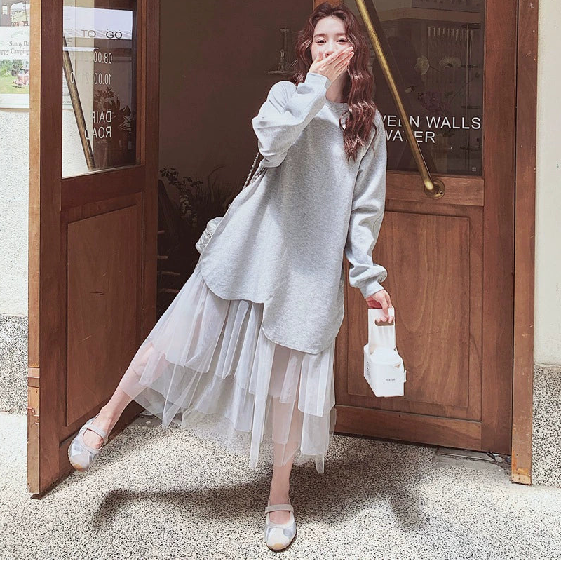 チュールドッキングスウェットワンピース