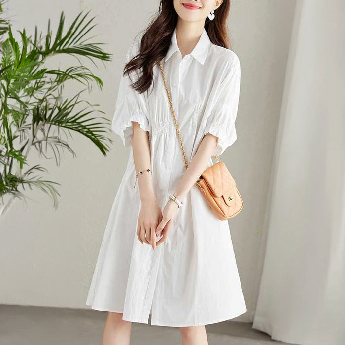 ギャザースリーブシャツワンピース(4colors)