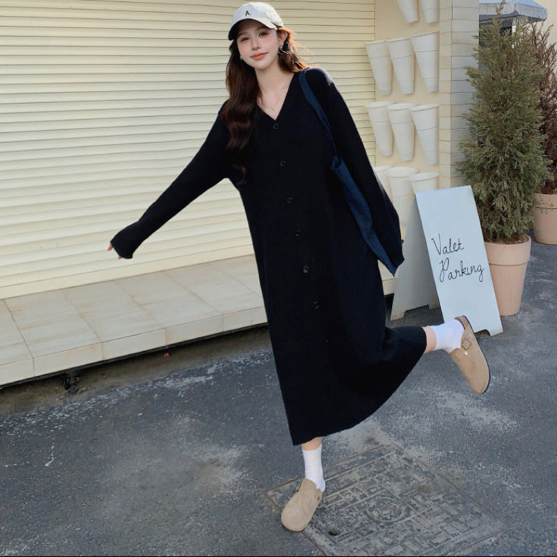 Vネックリラクシーロングニットワンピース(2colors)