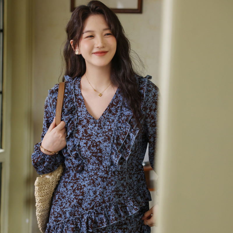 シフォンフラワーフリルワンピース