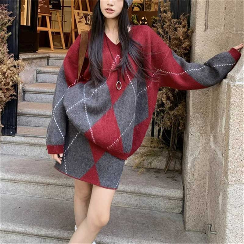 アーガイル柄ニットセットアップ(2colors)