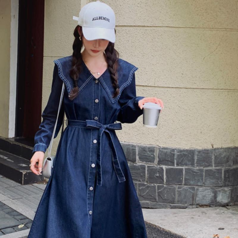 ビッグカラーデニムワンピース