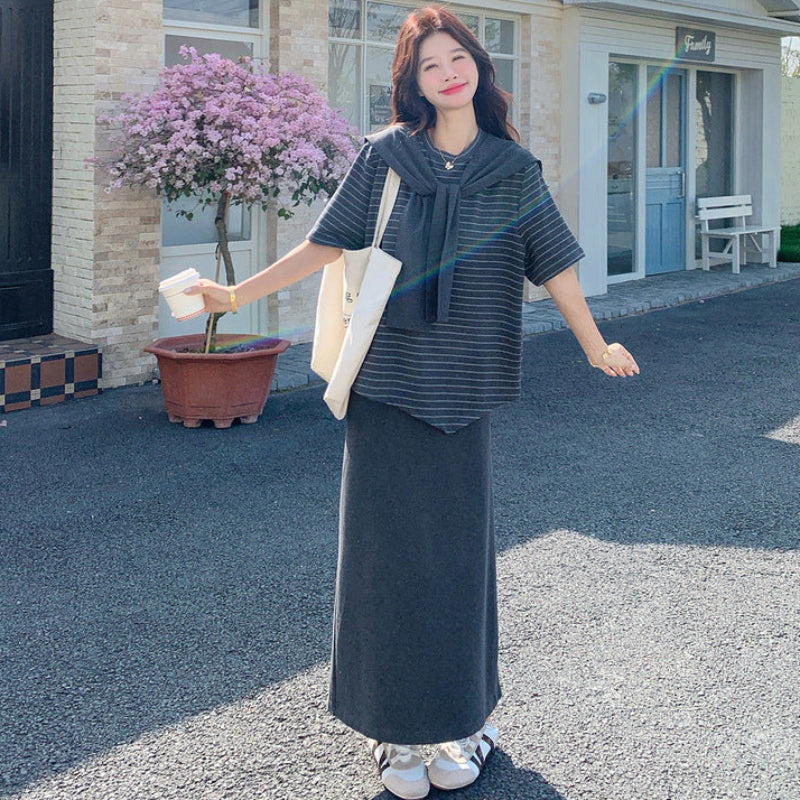 ショールデザイントップス×スカートセット