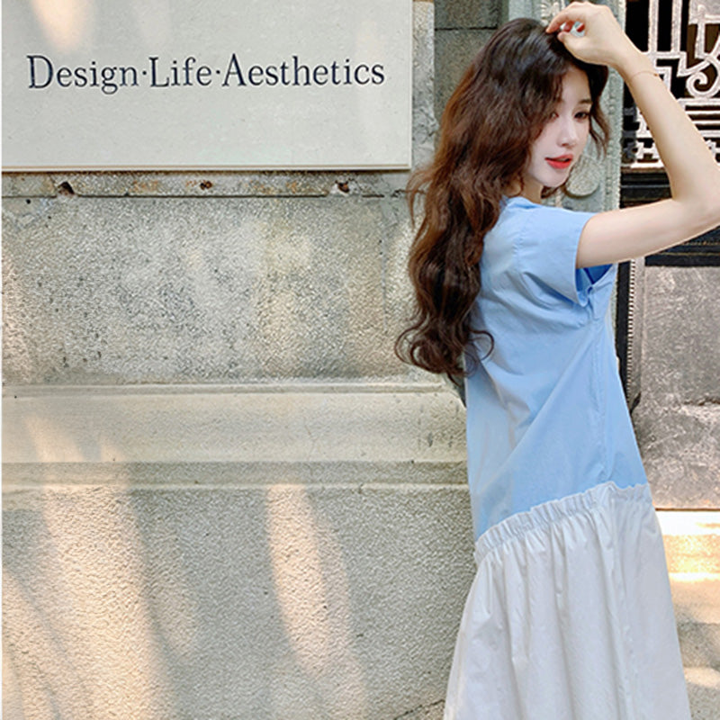 アシンメトリー切り替えシャツワンピース