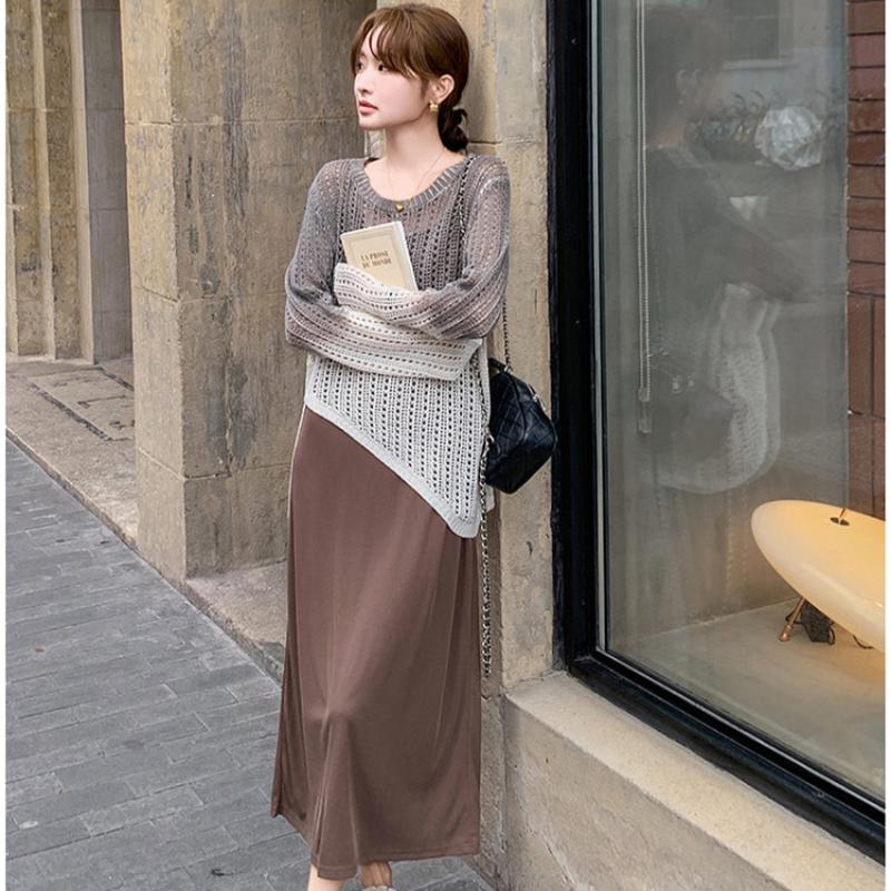 シースルーニット×キャミロングワンピース